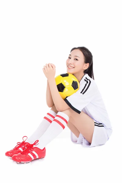 Donna con pallone da calcio — Foto Stock