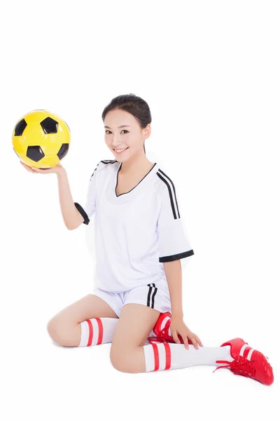 Frau mit Fußball — Stockfoto