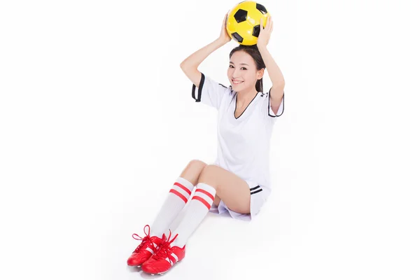 Frau mit Fußball — Stockfoto