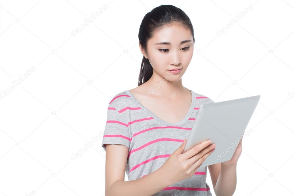 chinese girl  with tablet 
