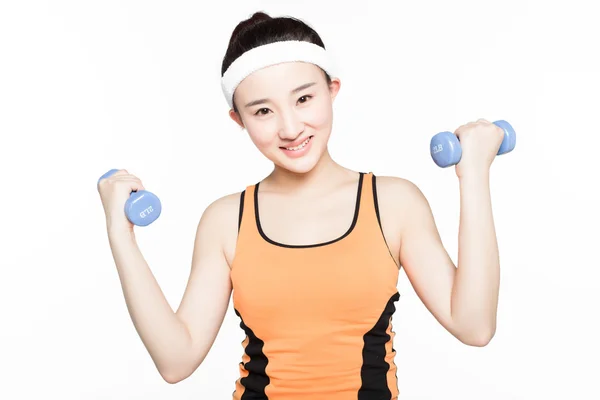 Chica de fitness dumbbell — Foto de Stock