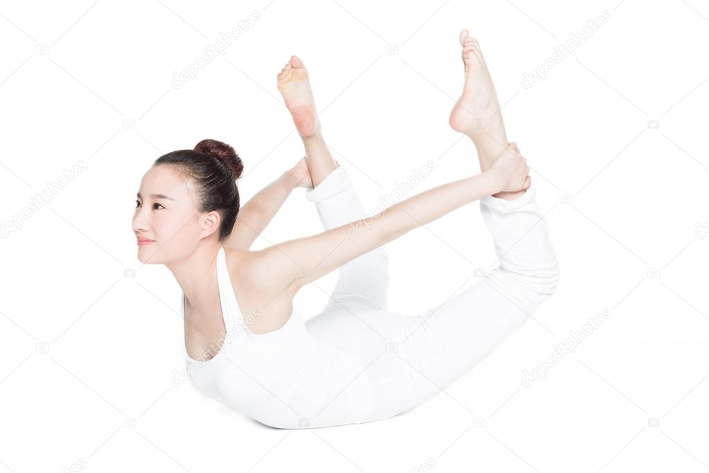 beautiful body of young woman over white background