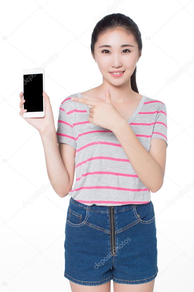 girl showing her mobile phone