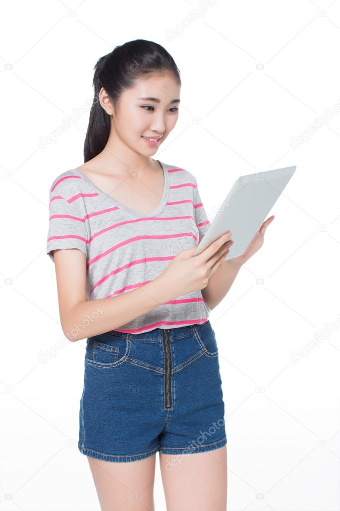 chinese girl  with tablet