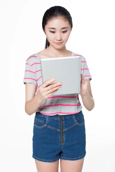 Chiński dziewczynka z tabletem — Zdjęcie stockowe