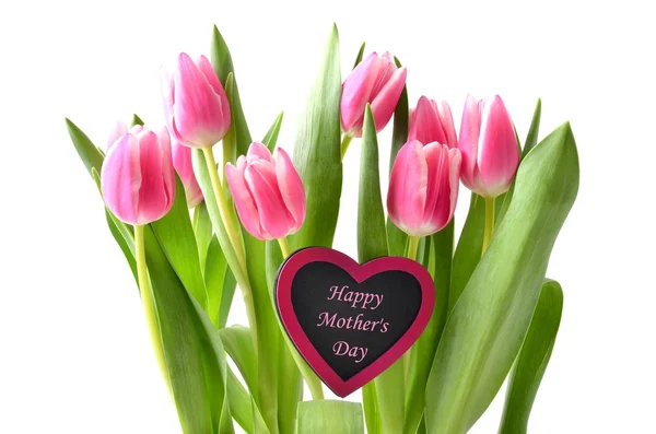 Mothers day. Mothers day flowers. Mothers day card with tulips. Pink tulips for mother day. Mothers day background and mother day flower. Mothersday gift. — Stock Photo, Image