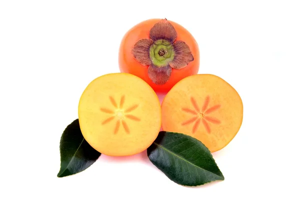 Persimmon fruit with leaves. — Stock Photo, Image