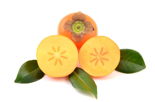 Persimmon fruit with leaves. — Stock Photo, Image