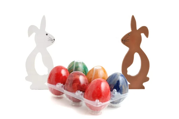 Funny easter bunny and easter eggs — Stock Photo, Image