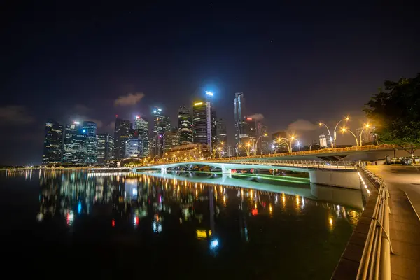 Singapore Night Shot Marina Bay — Stock Photo, Image