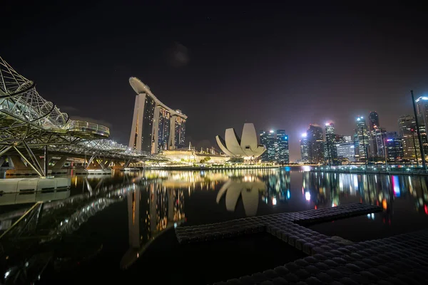 Singapur Nocą Kręcony Marina Bay — Zdjęcie stockowe
