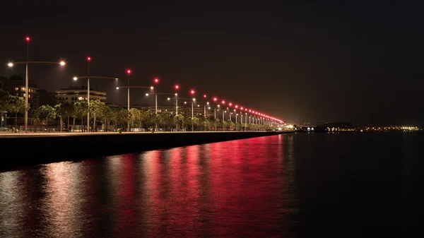 Thessaloniki port at night, long exposure shot — Stock Photo, Image