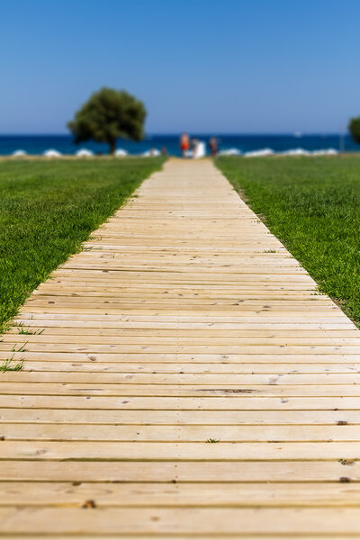 Wooden path to the sea - Summer vacation background