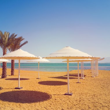 Sumshades ve kum plaj arka plan