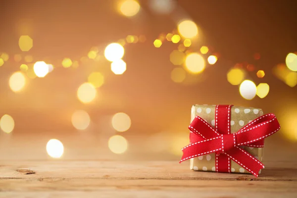 Kerstmis Geschenkdoos Mooie Bokeh Achtergrond — Stockfoto