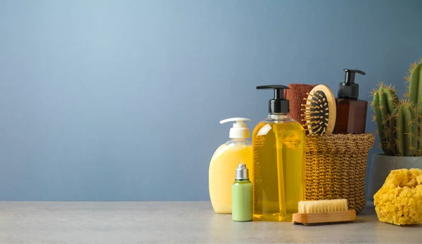 Productos Tratamiento Belleza Sobre Fondo Gris Concepto Cuidado Corporal Natural — Foto de Stock