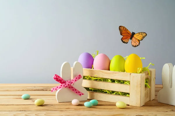 Paskah Konsep Liburan Dengan Warna Warni Telur Paskah Dalam Kotak — Stok Foto