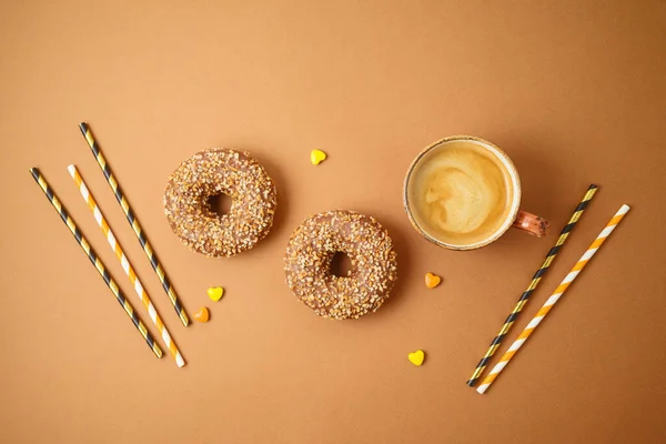 Coffee Cup Donuts Autumn Season Concept Background — Stock Fotó