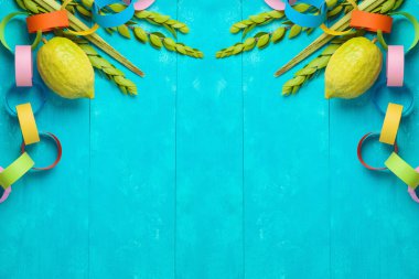 Yahudi bayramı Sukkot arkaplanını fotokopi alanı ile kutluyor