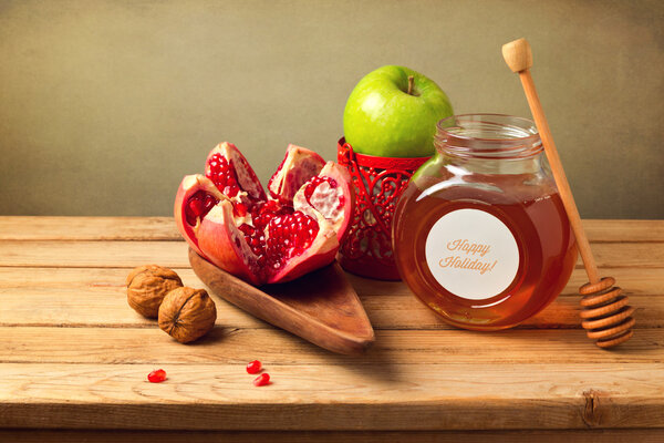 Rosh Hashanah table arrangement. Jewish New Year Holiday.