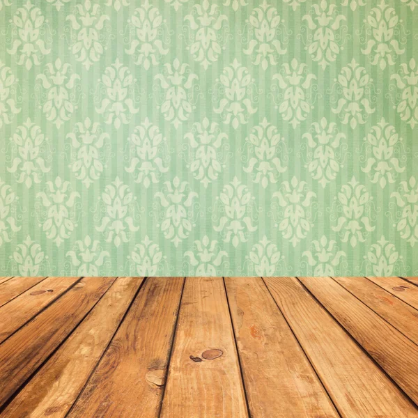 Tablones de madera vintage sobre fondo verde bokeh — Foto de Stock