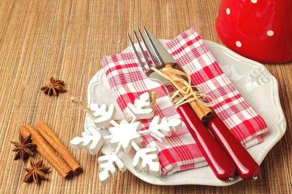 Table setting with christmas decorations — Stock Photo, Image