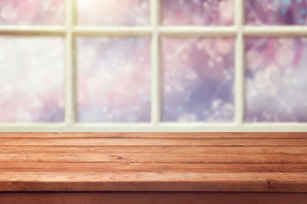 Empty wooden table over window — Stock Photo, Image