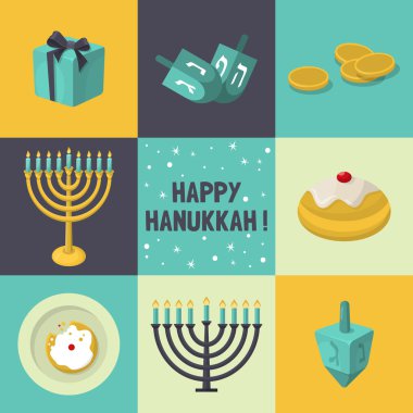 Jewish Holiday Hanukkah icons set clipart