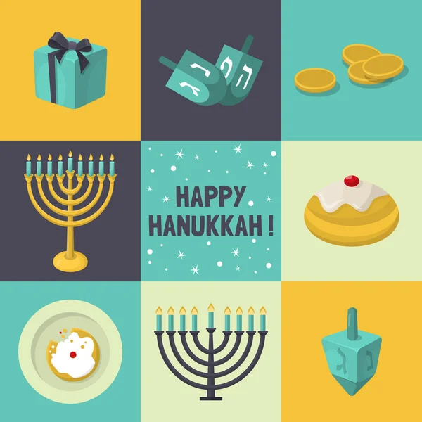 Conjunto de iconos de Hanukkah de fiesta judía — Vector de stock