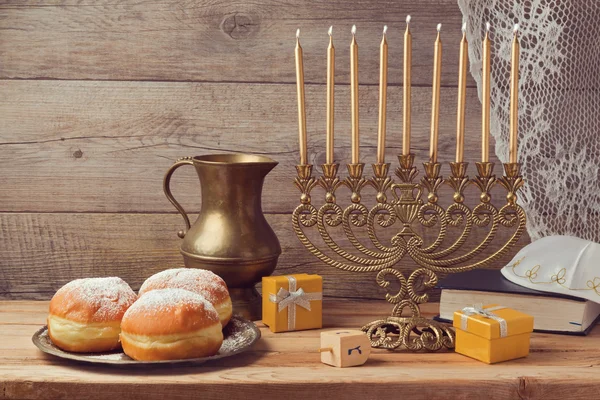 Hanukkah celebration with vintage menorah — Stock Photo, Image