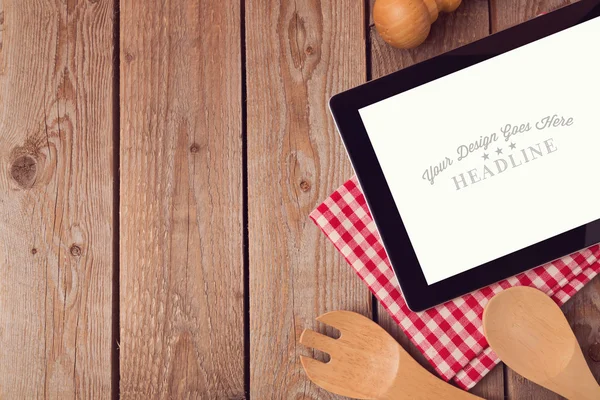 Mock up template with tablet for recipe — Stock Photo, Image