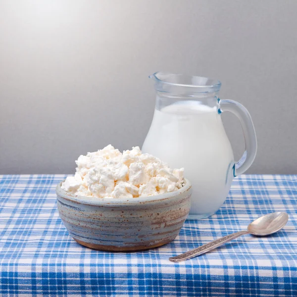 Queso de cabaña y leche — Foto de Stock