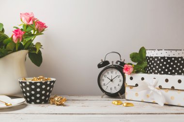 Website header design with feminine objects