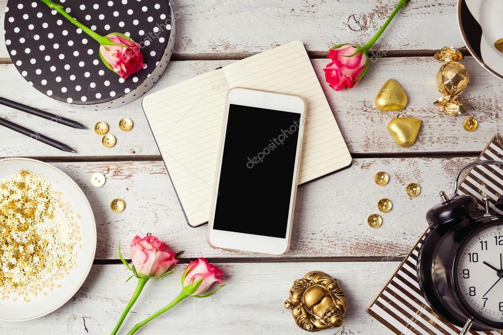 Smartphone mock up with feminine objects