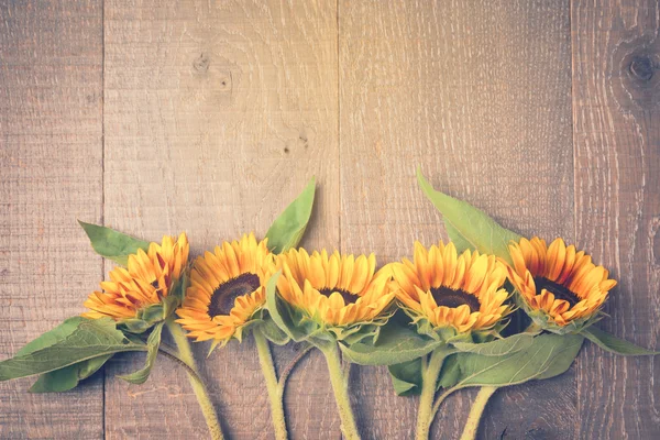 Sunflowers on wooden board — Stock Photo, Image