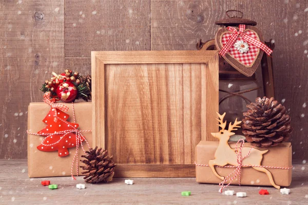 Houten plank mock voor Kerstmis illustratie — Stockfoto