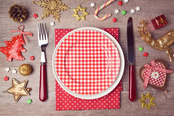 Christmas dinner plate setting — Stock Photo, Image