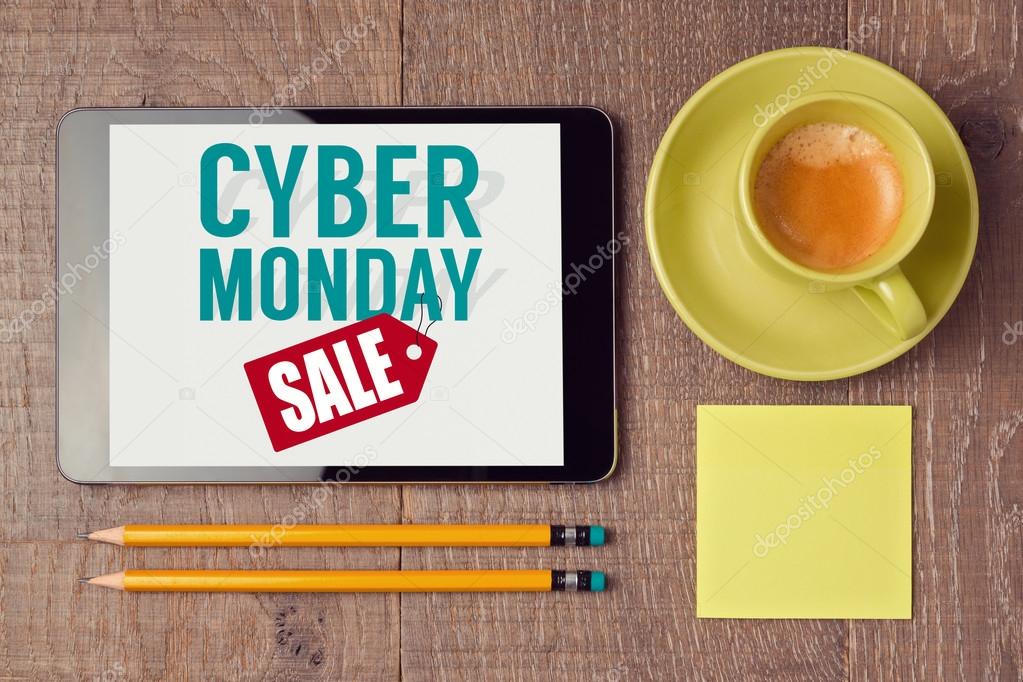 Cyber Monday sign on tablet