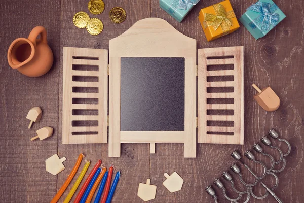 Fából készült asztal chalkboard — Stock Fotó