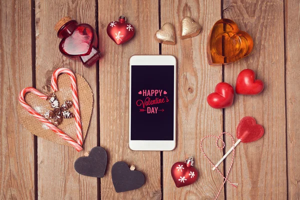 Sfondo San Valentino con smartphone — Foto Stock