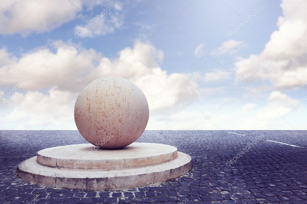 Abstract stone ball on empty square
