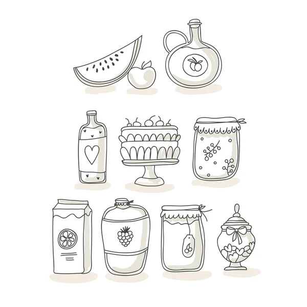 Bouteilles et aliments différents — Image vectorielle