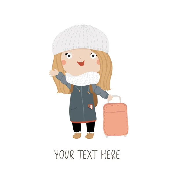 Smiling girl with suitcase — Stock Vector