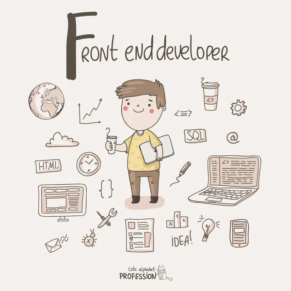 Letter F - Розробник Front end . — стоковий вектор