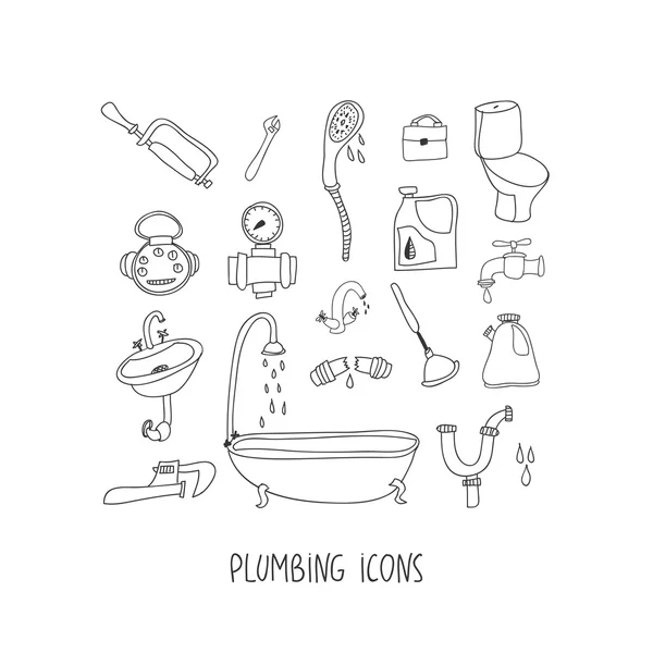 Plumbing hand drawn icons set — Stock Vector