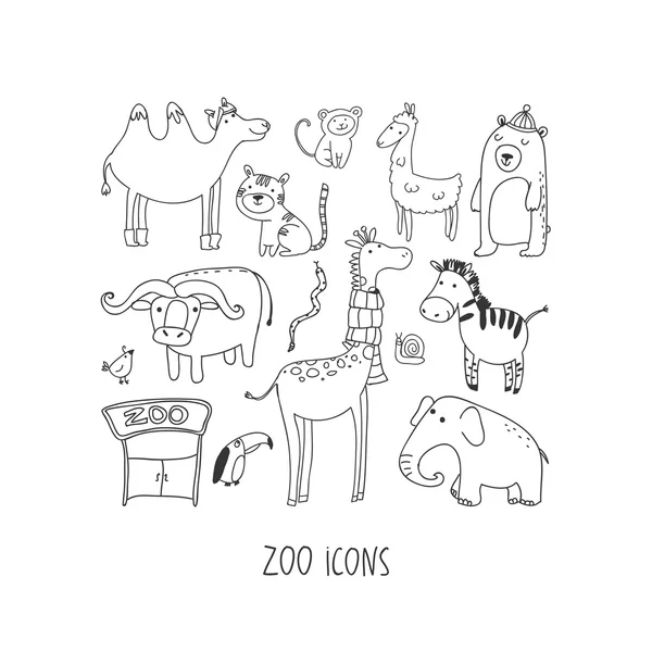 Zoo hand dras ikoner set — Stock vektor