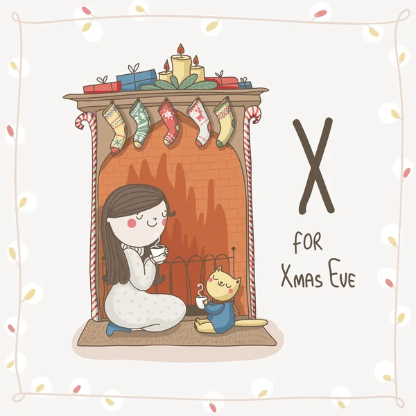 Lettre X de l'Alphabet Noël — Image vectorielle