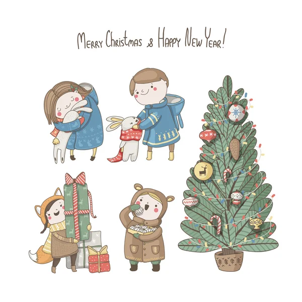 Christmas set of children — Stock Vector