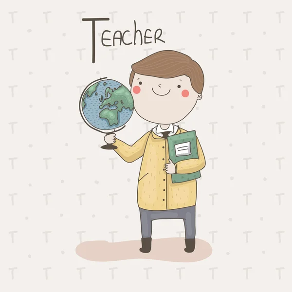 Teacher stands with the globe — Stock Vector