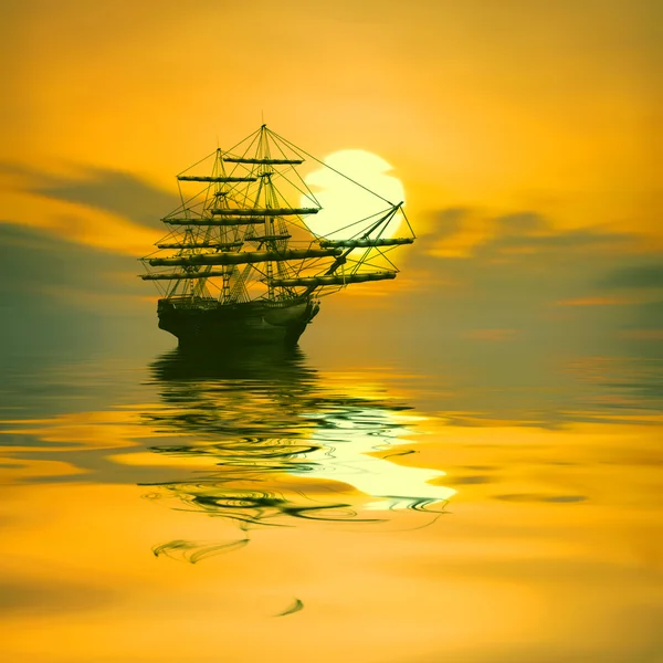 Sailboats against sunset landscape — Stock Photo, Image